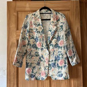 Vintage 90's Worthington Women's Single Button Floral Blazer Linen Blend 2P